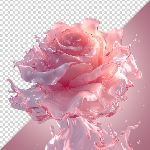 PSD liquid pink rose petals splash frozen in an abstract shape