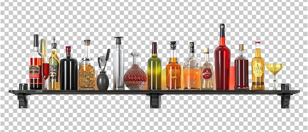 PSD liquor shelf at the back bar isolated against a transparent background