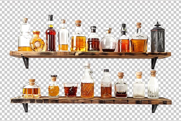 PSD liquor shelf at the back bar isolated against a transparent background