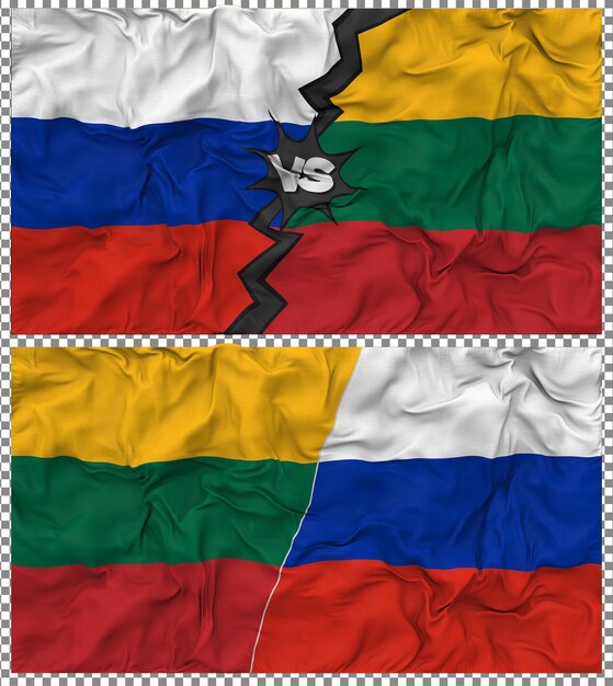 Lithuania vs Russia Half Combined Flag Cloth Bump Texture 3D Rendering