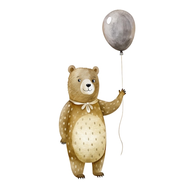 little bear with balloon watercolor illustration for kids clothes and prints