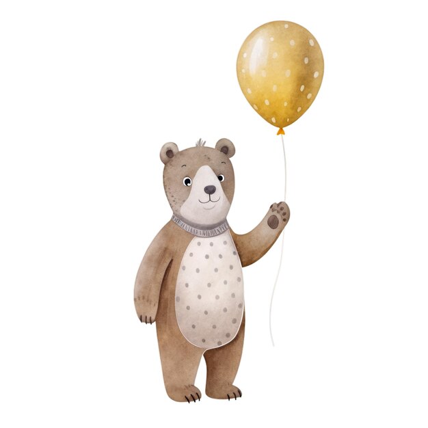 PSD little bear with balloon watercolor illustration for kids clothes and prints