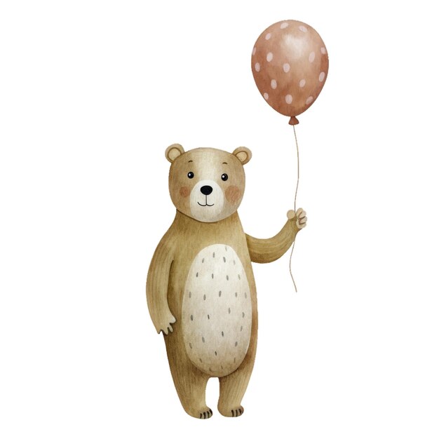 PSD little bear with balloon watercolor illustration for kids clothes and prints