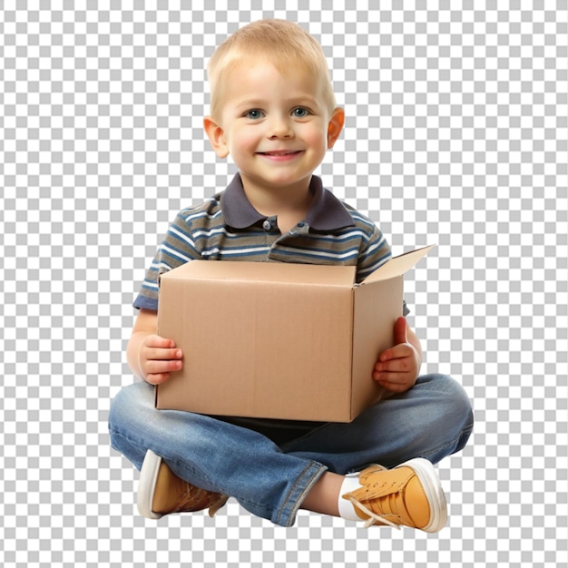 Little boy toddler holding cardboard box