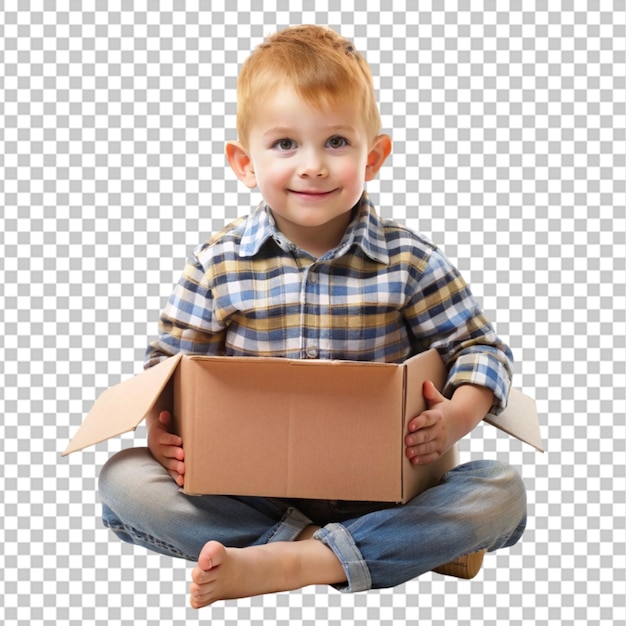 Little boy toddler holding cardboard box