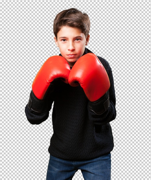 PSD little boy wearing red boxing gloves