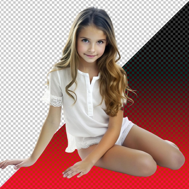 PSD little caprice in white drees on transperent background