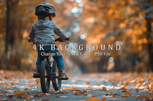 PSD little cyclist in autumnal scenery