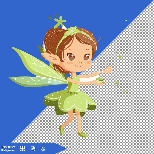 a little fairy with a green bow and a butterfly on her head