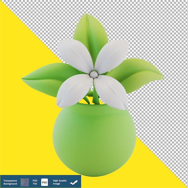 Little Flower Icon Green and White 3D Rendering Clay Model Transparent Background PNG PSD