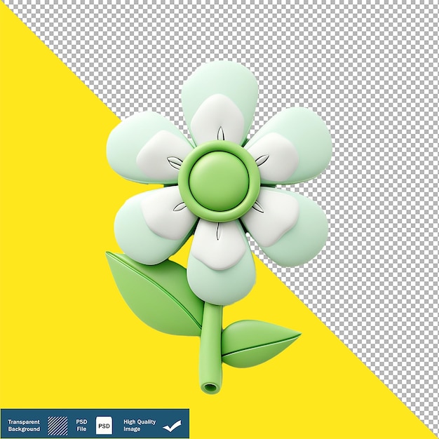 Little Flower Icon Green and White 3D Rendering Clay Model Transparent Background PNG PSD