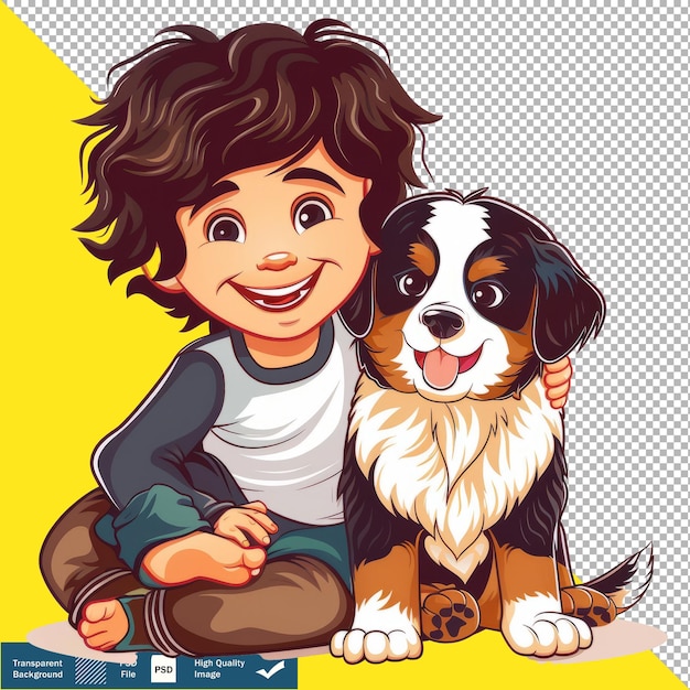 PSD a little girl and a dog with a yellow background