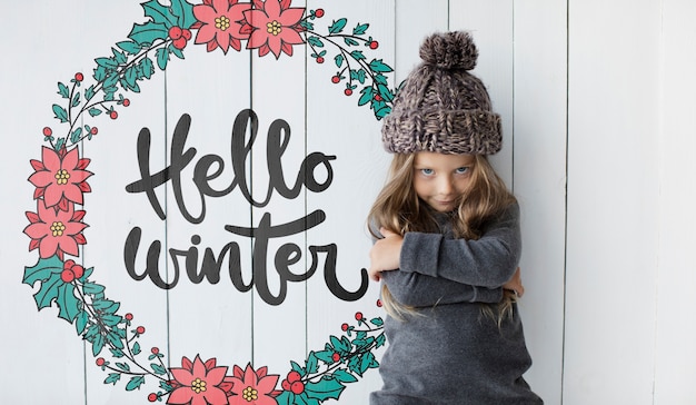 Little girl smiling winter mock-up