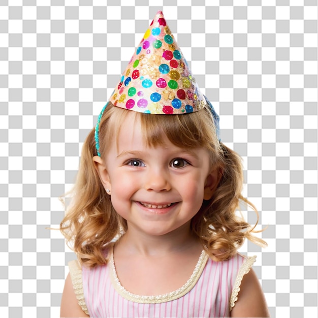 PSD little girl wearing party cap isolated on transparent background