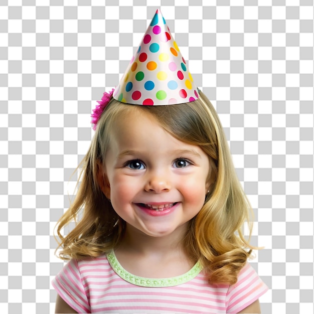 PSD little girl wearing party cap isolated on transparent background