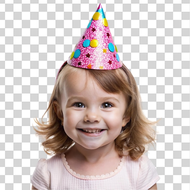 little girl wearing party cap isolated on transparent background