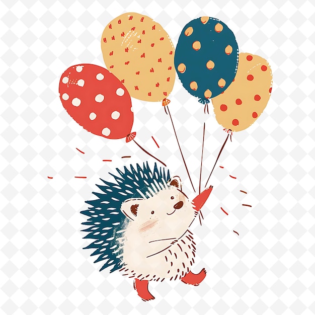 PSD a little hedgehog with balloons flying in the air