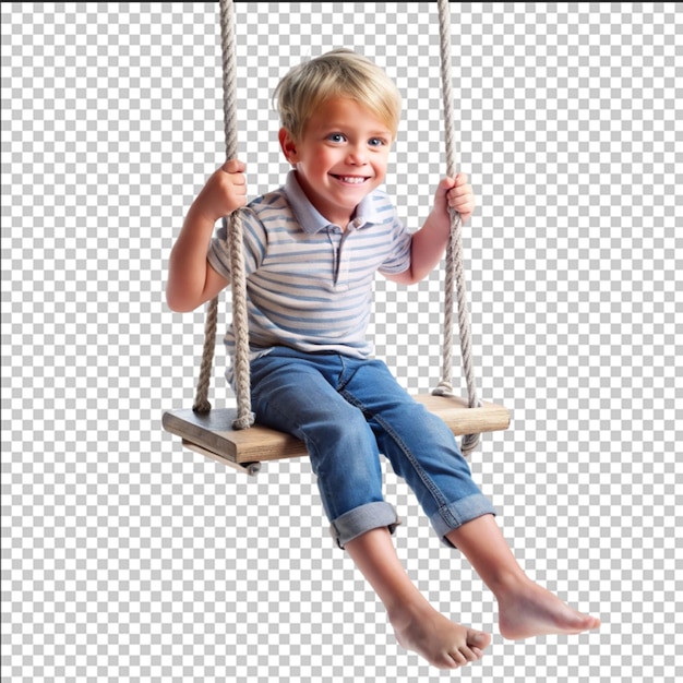 Little kid swinging portrait Adorable child having fun on a swing on summer day