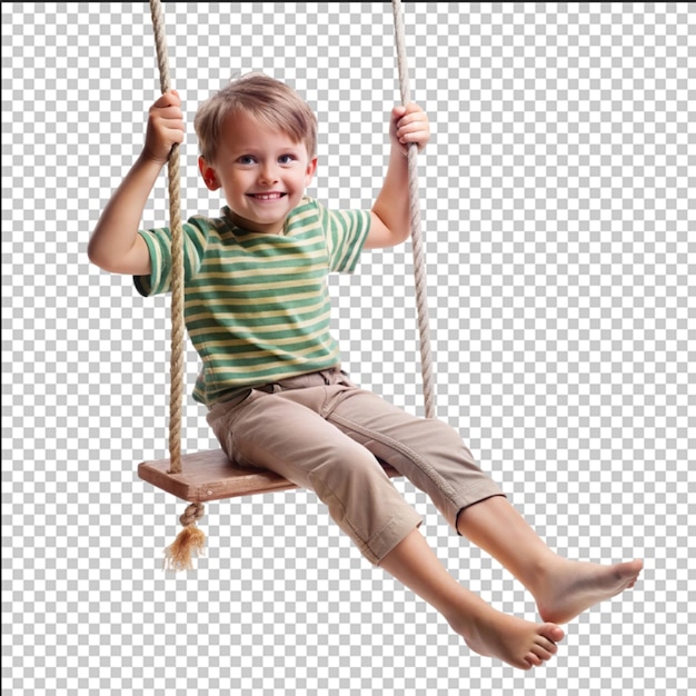 Little kid swinging portrait Adorable child having fun on a swing on summer day