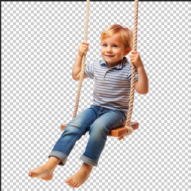 Little kid swinging portrait Adorable child having fun on a swing on summer day