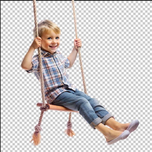 Little kid swinging portrait Adorable child having fun on a swing on summer day