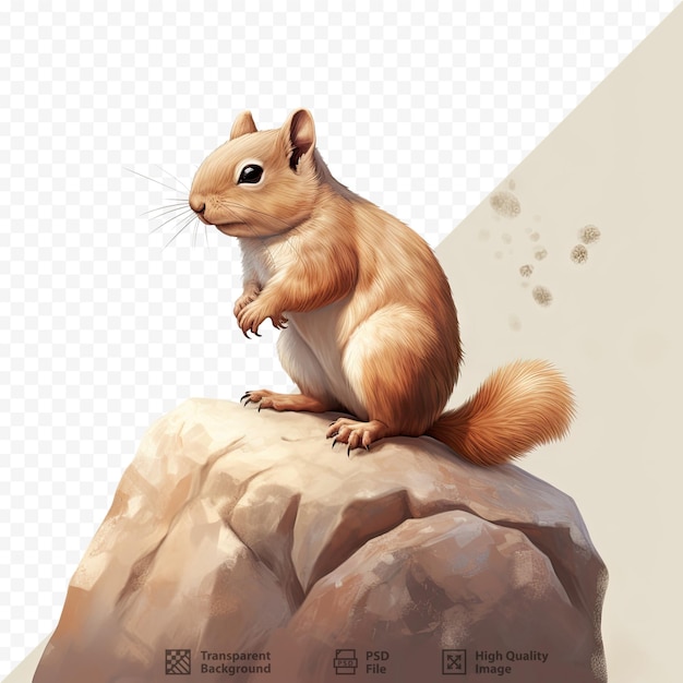 Little squirrel perching on giant rock