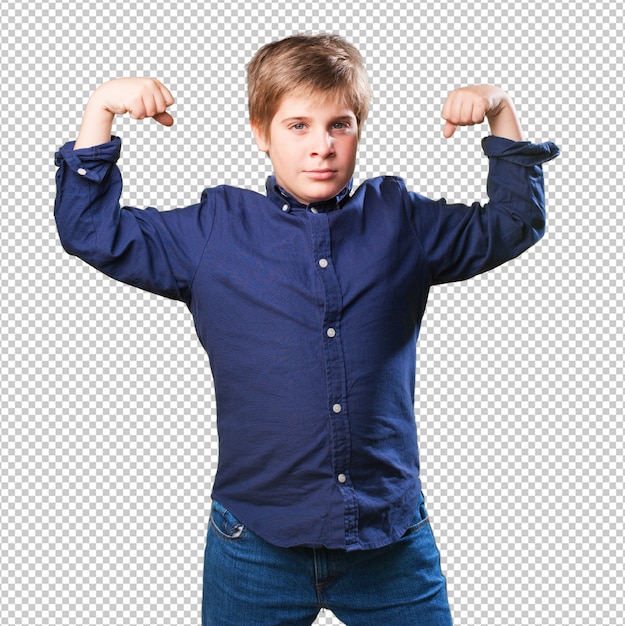 PSD little strong boy on white