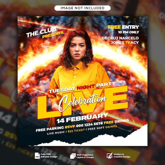 Live Club dj party flyer social media post and web banner