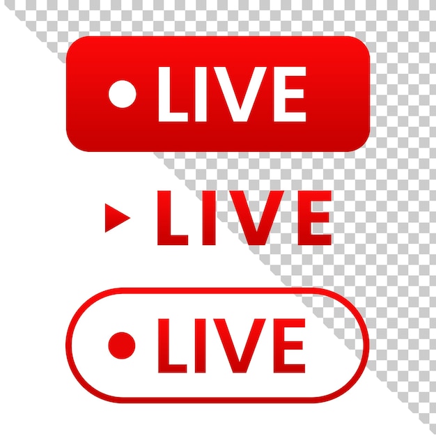 live icon red with play button icon on transparant background