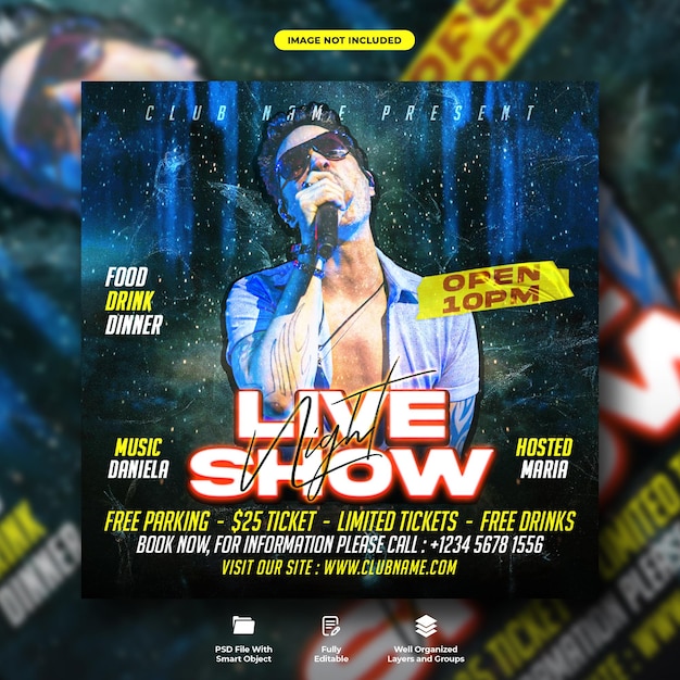 Live show dj club night party flyer and social media instagram post template