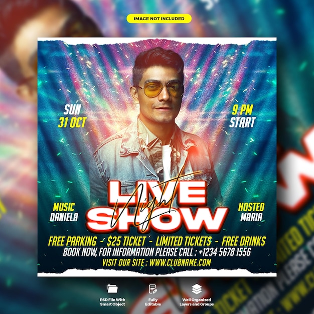 Live show night party event poster template