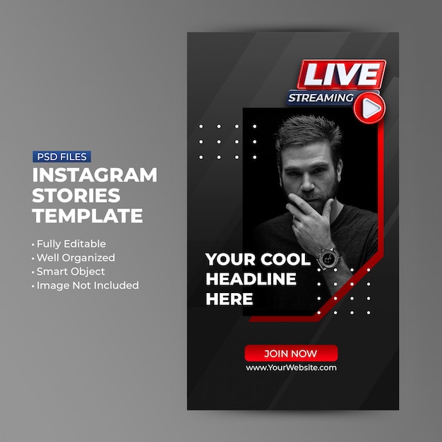 Live streaming template promotion for social media post stories