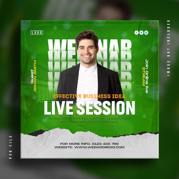 Live webinar social media banner and online business conference Instagram post template design