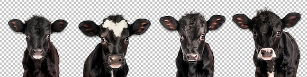 Lively Calf with Soft Black Fur and a White Muzzle Set Isolated on Transparent Background