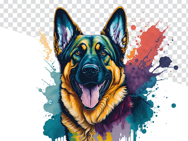 Lively Canine Art Transparent Background German Shepherd Watercolor in Bold Colors