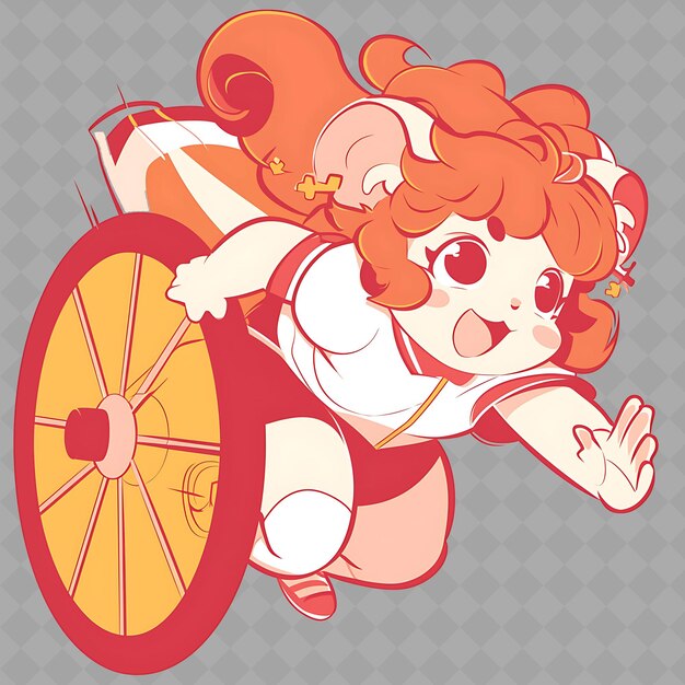 PSD lively and energetic anime hamster girl with a wheel and a c png creative cute sticker collection