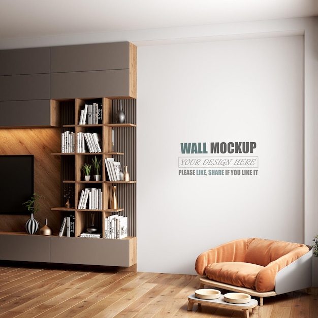 Living room decorated with modern style Wall mockup