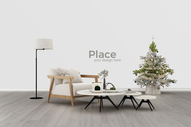 Living room interior design with christmas tree