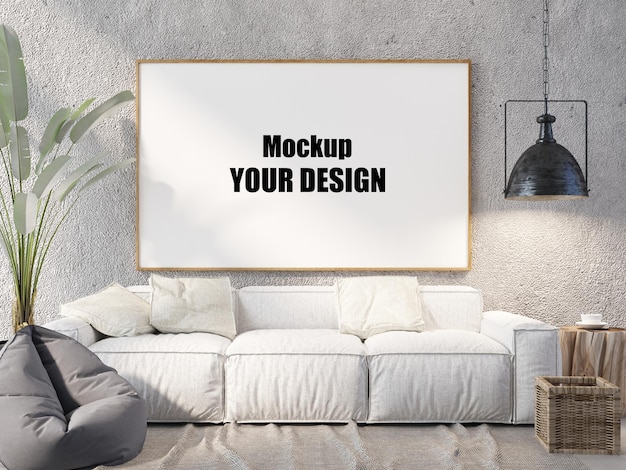 Living room interior house floor template background frame mock up design copy space 3d render