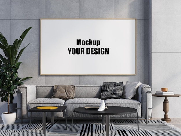 Living room interior house floor template background frame mock up design copy space 3d render