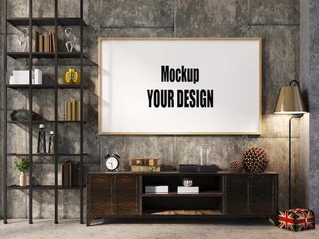 Living room interior house floor template background frame mock up design copy space 3d render