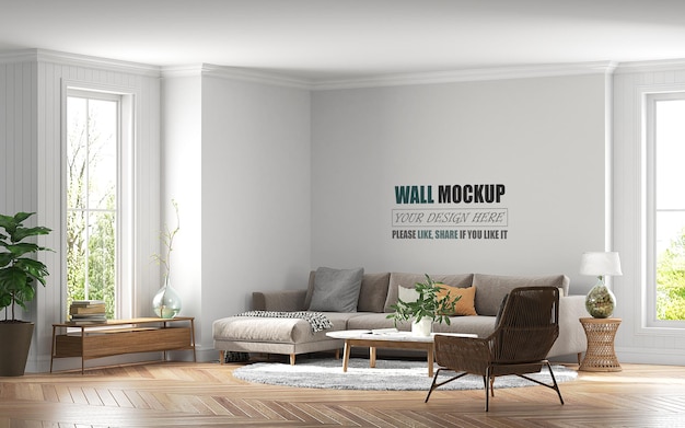 The living room is decorated in the American style Wall mockup