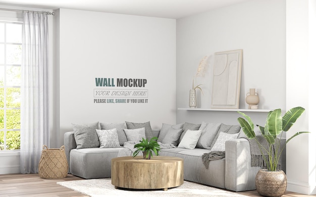 The living room is designed in American style Wall mockup