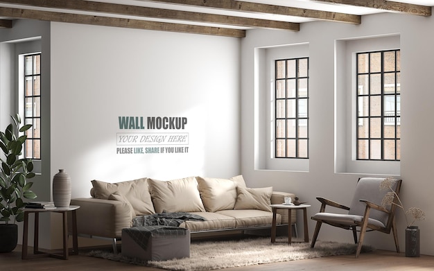 The living room is designed in American style Wall mockup