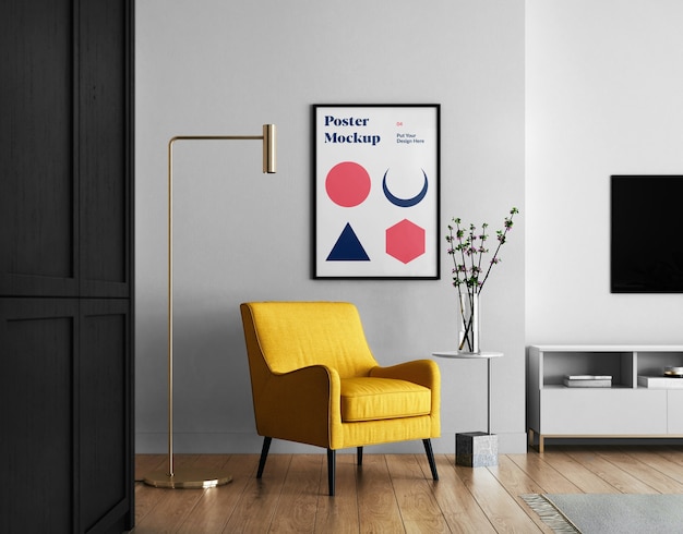 Living room with Poster Mockup