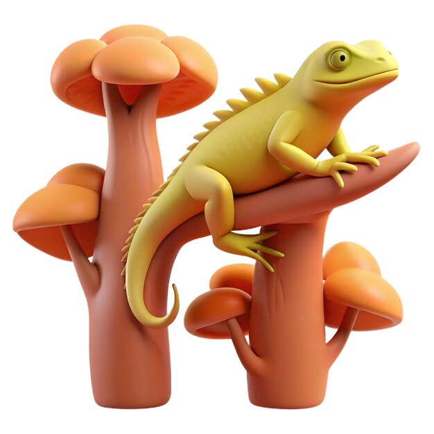 PSD a lizard sits on a mushroom with a lizard on it