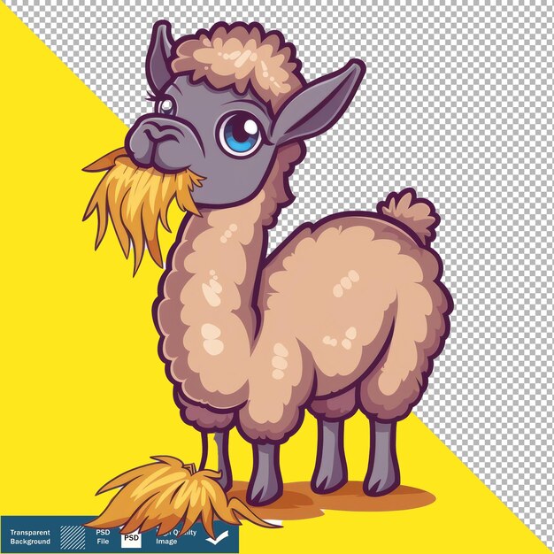 Llama Munching Hay Cartoon Vector transparent background PNG PSD