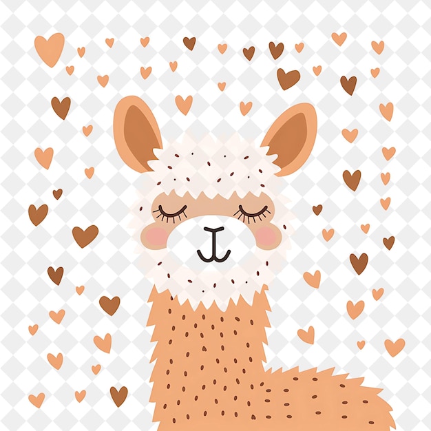 PSD a llama with many hearts in the background