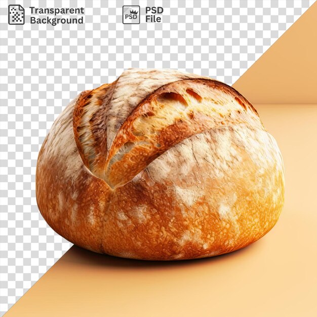 a loaf of bread sits on a white table against a brown wall casting a dark shadow