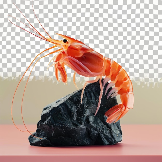 a lobster is on a rock with a checkered background